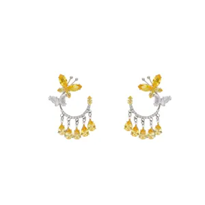 Elegantes pendientes de mariposa de lujo con gotas de circonita amarilla brillante para mujer