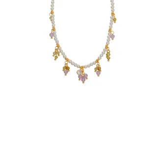 Elegante Perlenhalskette im französischen Stil mit bunten Edelstein-Cluster-Anhängern