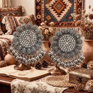 Vintage Retro Indian Style Alloy Tassel Fan Shaped Dangle Earrings Women Luxury Rhinestone Statement Ear Jewelry Gift