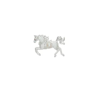 Elegant brushed silver horse brooch with central white pearl and sparkling crystal accents
