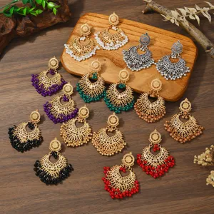 Bohemian Hollow Bell Long Tassel Alloy Earrings Ethnic Vintage Statement Dangle Earrings Jewelry For Women