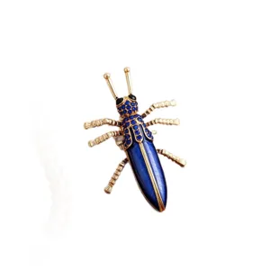 Vintage Blauwe Kristallen Insecten Broche Elegante Strass Kever Speld voor Dames