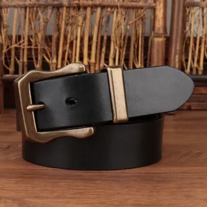 Cinturón Casual de Cuero Vacuno Auténtico para Hombre Hebilla de Latón Vintage Estiloso para Pantalones