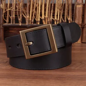 Cintura in Pelle Vintage da Uomo Fibbia in Ottone Pesante Cinturino in Vera Pelle per Jeans