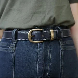 Cintura in Vera Pelle da Donna Stile Retrò Letterario Fibbia ad Ardiglione in Ottone Cintura Jeans Casual