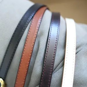 Women's thin genuine leather belt, stylish minimalist casual cowhide jeans dress belt.
