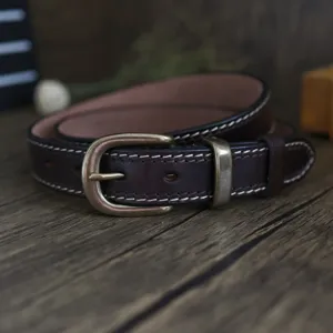 Cintura da donna in vera pelle vintage con fibbia ad ardiglione in ottone stile retrò