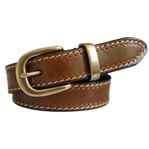 Cintura in vera pelle marrone da donna con fibbia ad ardiglione in ottone stile casual
