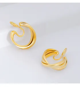 Detailed macro shot of matte gold multi-layer clip-on earrings for non-pierced ears.