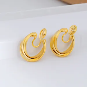 Elegant matte gold multi-layer twisted clip-on earrings with mosquito coil back design