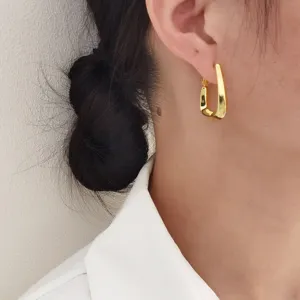 Minimalistische Koperen Geometrische Oorringen Met 925 Sterling Zilveren Stift 18K Verguld Stijlvolle Persoonlijkheid Zware Metalen Oorbellen Voor Dames