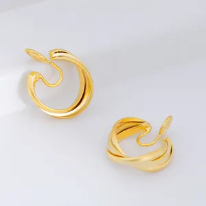 Minimalist gold-colored twisted multi-layer hoop clip-on earrings with elegant matte finish
