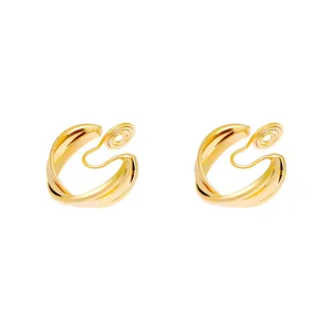 Elegant minimalist matte gold French style mosquito coil clip-on earrings for women