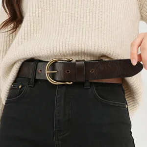 Vintage Genuine Cowhide Men Belt Horseshoe Metal Buckle Casual Business Jeans Waistband