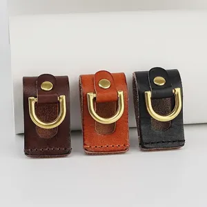 Handcrafted vegetable tanned cowhide leather men belt key loop car keychain holder detail view
