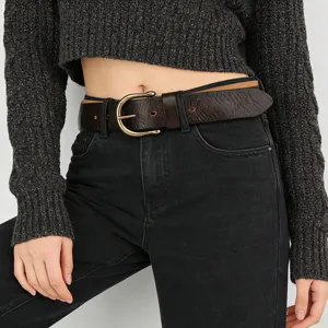 Vintage genuine leather men's belt with stylish metal buckle casual trousers accessory