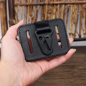 Black leather belt loop keychain holder with metal hook for men daily use clothing detail