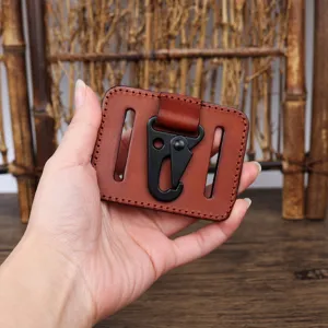Genuine leather key holder belt loop clip for men, vintage brown car key chain accessory.