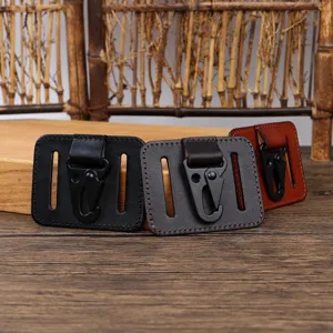 Genuine leather belt key holder with metal clip, stylish waist key chain for men.