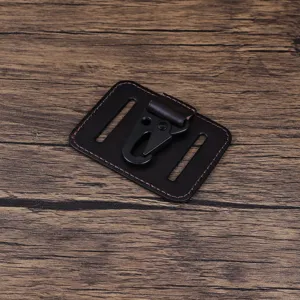 Leather belt keychain for men, dark brown leather key holder with black metal hook detail.