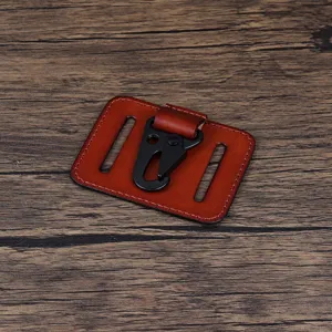 Leather belt loop keychain hook detail shot, sturdy metal carabiner for men's daily use.