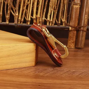 Leather belt key holder vintage brass hook clip heavy duty waist keychain accessory for men