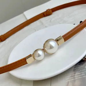 Vrouwen Mode Dunne Riem Metaal Parel Gesp Elegante Jurk Shirt Trui Taille Accessoire Decoratieve Legering Gesp