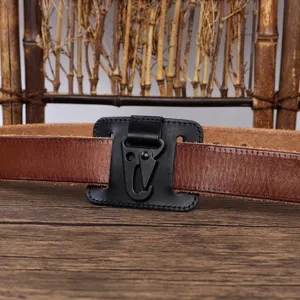 Men leather belt with key holder hook metal clip retro waist accessory detail view style