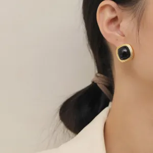 Vintage goldfarbene schwarze quadratische Clip-Ohrringe für Damen ohne Ohrlöcher