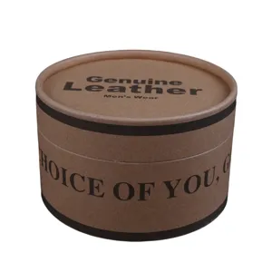 Premium vintage kraft paper cylindrical belt packaging box with Genuine Leather print
