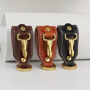 Genuine leather belt key holder for men, versatile waist hanging buckle with brass hook.