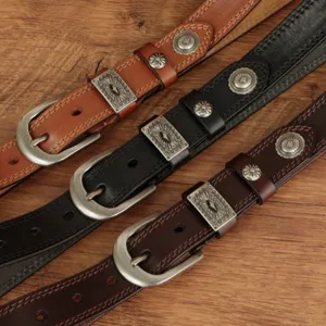 Vintage women's leather belt set with metal buckle western style stylish jeans accessory