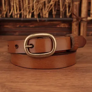 Women Casual Genuine Leather Belt Vintage Metal Pin Buckle All Match Waist Belt For Trousers And Jeans