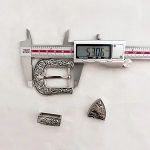 Retro zinc alloy floral engraved belt buckle three-piece set, vintage western hardware