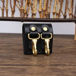 Black leather belt key holder with brass metal clips durable keychain accessory for daily use
