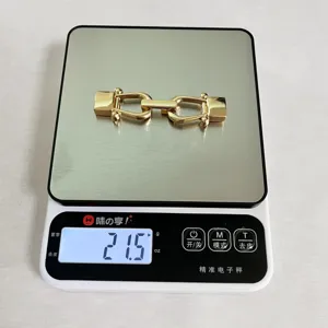 Dettaglio fibbia doppia in metallo dorato, primo piano accessorio ferramenta borsa di lusso.