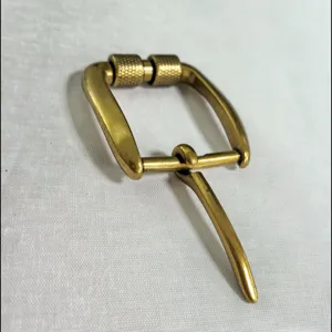 Men's vintage zinc alloy roller belt buckle detail, retro brass hardware replacement part.