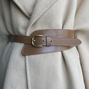 Women Wide Leather Waist Belt Retro Metal Pin Buckle Asymmetric Corset Belt For Dress Shirt Fashion Waist Seal