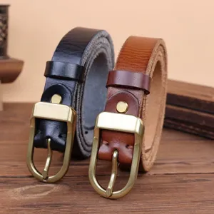 Classic vintage leather belt with metal pin buckle for men and women, stylish daily wear.