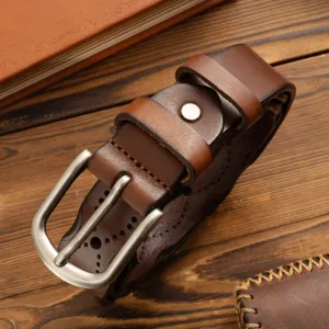 Vintage genuine leather women belt casual pin buckle stylish retro cowhide waist strap