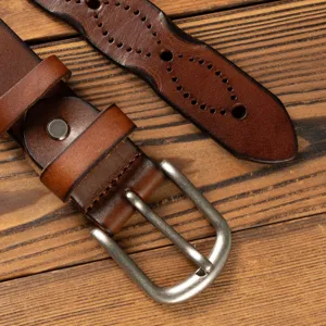 Handmade genuine leather belt for women vintage casual pin buckle cowhide waist strap