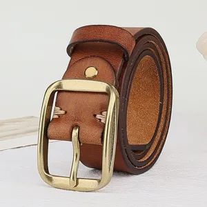 Retro genuine leather belt for men and women, classic pin buckle, handmade cowhide belt.
