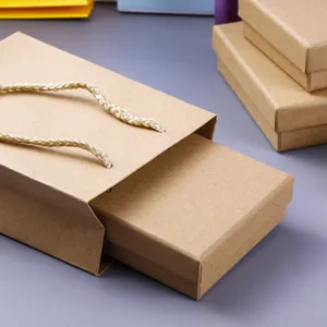 Coffret cadeau bijoux en papier kraft écologique avec boîte tiroir et sac à poignée