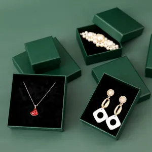 Premium peacock green jewelry gift boxes for necklaces, earrings, and rings with black lining