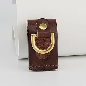 Handmade genuine leather belt loop key holder with brass D-ring for men's daily waist wear.