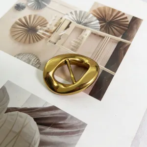 Irregular gold metal belt buckle accessory, unique design zinc alloy part for fashion.