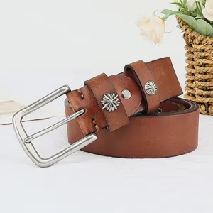 Handmade genuine leather belt vintage casual pin buckle belt for men and women stylish jeans belt