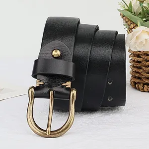 Retro genuine leather men belt with antique horseshoe buckle casual cowhide trouser belt