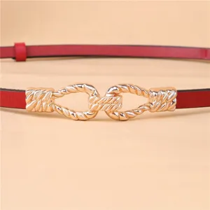 Red leather belt for women with elegant golden twist metal buckle fashion accessory chic