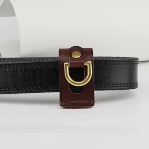 Handmade genuine leather belt clip for men with metal d-ring and snap button for keys.